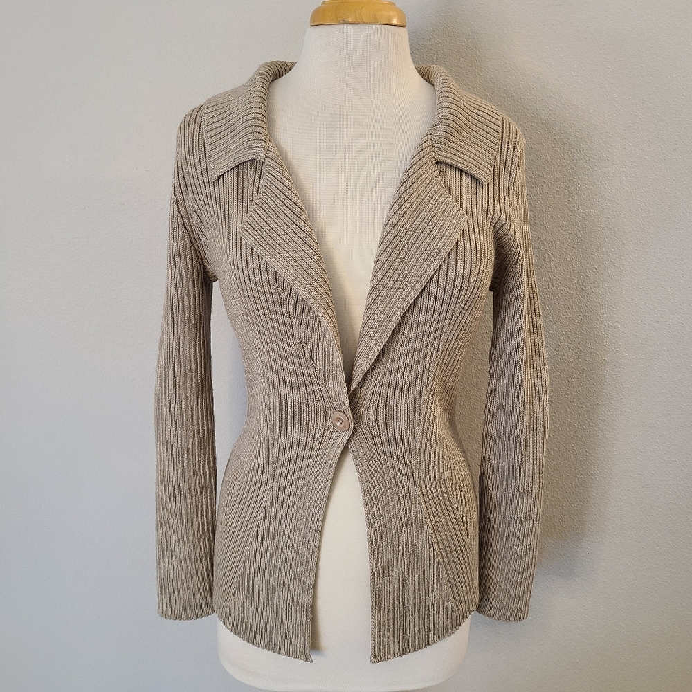 St John Tan Wool Blend Cardigan Sweater